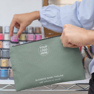 Sage Green Text & Logo l Promotional Business Accessory Pouch