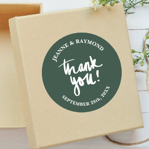 Sage Green Thank You Calligraphy Wedding Favour Classic Round Sticker