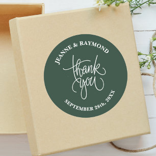 Sage Green Thank You Calligraphy Wedding Favour Classic Round Sticker