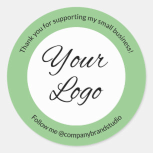 Sage Green Thank You Company Business Logo Custom Classic Round Sticker