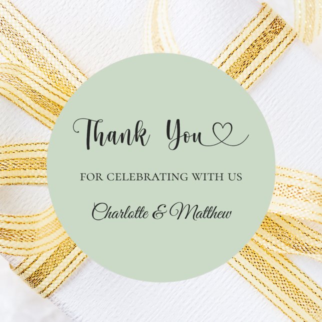 Sage green thank you heart wedding classic round sticker (Creator Uploaded)