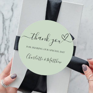 Sage green thank you heart wedding classic round sticker