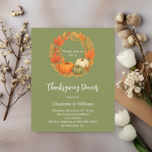 Sage green thanksgiving dinner pumpkin invitation