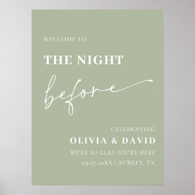 Sage Green The Night Before Rehearsal Dinner Sign (Front)