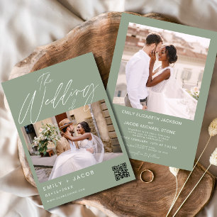 Sage Green The Wedding of Two Photo QR code Invitation