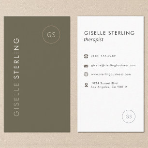 Sage Green Therapist Luxury Elegant Modern Business Card