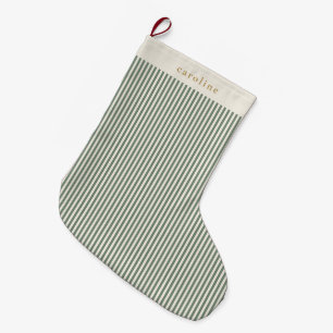 Sage Green Ticking Stripe Personalized Name Large Christmas Stocking