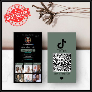 Sage Green TikTok  Social Media QR Code Business Card