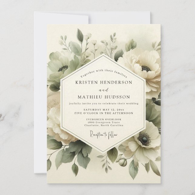 Sage Green Timeless Bloom Wedding Invitation (Front)