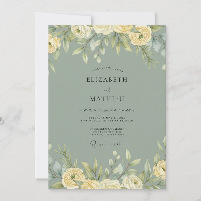 Sage Green Timeless Botanical Wedding Invitation (Front)