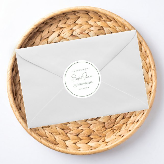 Sage Green Toile Bridal Shower Classic Round Sticker (Creator Uploaded)