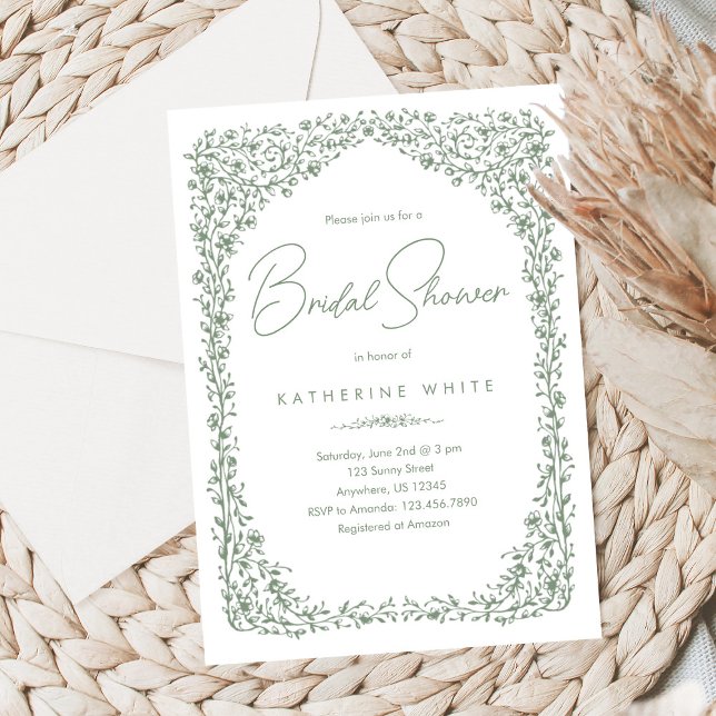 Sage Green Toile Bridal Shower Invitation (Creator Uploaded)