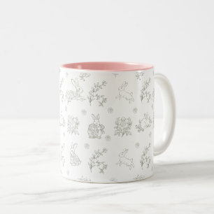 Sage Green Toile Bunny Rabbits Two-Tone Coffee Mug