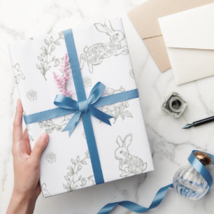 Sage Green Toile Bunny Rabbits Wrapping Paper