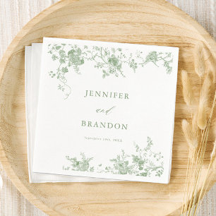 Sage Green Toile Classic Wedding Napkins