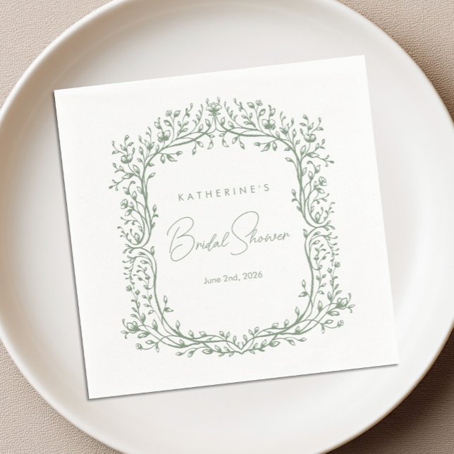 Sage Green Toile Cocktail Napkin (Creator Uploaded)