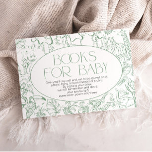 Sage Green Toile de Jouy Books for Baby Shower Enclosure Card