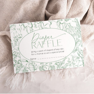 Sage Green Toile de Jouy Diaper Raffle Baby Shower Enclosure Card