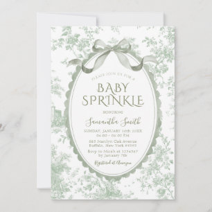 Sage Green Toile Floral Chinoiserie Baby Sprinkle Invitation