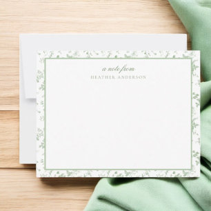 Sage Green Toile Floral Personalised Stationery Card