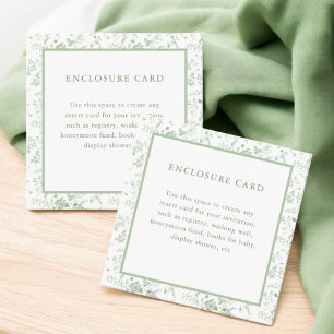 Sage Green Toile Floral Square Enclosure Card