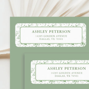 Sage Green Toile Floral Wedding Return Address
