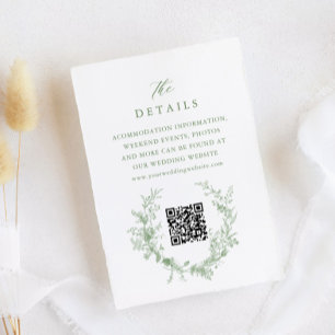 Sage Green Toile French Floral QR Wedding Details Enclosure Card