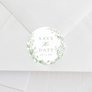 Sage Green Toile Victorian Wedding Save The Date Classic Round Sticker