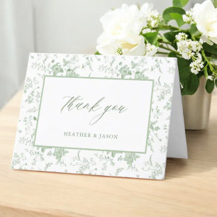 Sage Green Toile Vintage Floral Thank You Cards