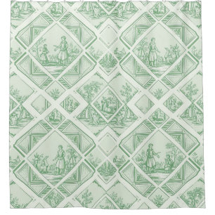 Sage Green Toile with Pastoral Scenes Shower Curtain