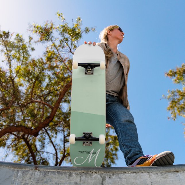 Sage Green Tones Geometric Pattern Skateboard (Outdoor 1)