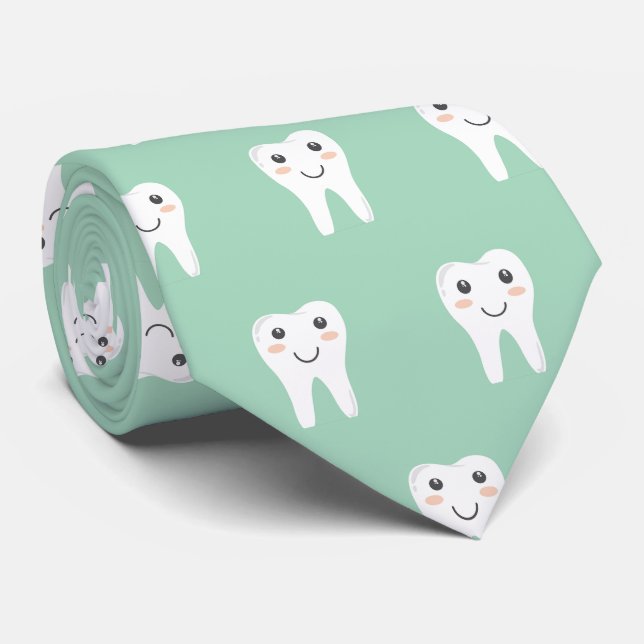 Sage Green Tooth Teeth Dentist Dental Neck Ties (Rolled)