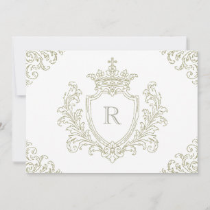Sage Green Traditional Crest Monogram Baptism Invitation
