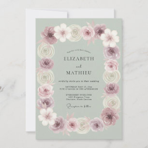 Sage Green Tranquil Floral Wedding Invitation