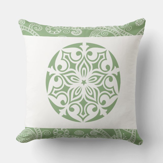 Sage Green TRIBAL CIRCLE Retro Throw Pillow (Front)