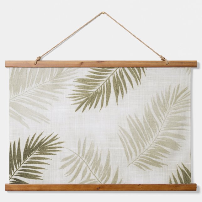 Sage Green Tropical Bohemian Wood Topped Wall Tape Hanging Tapestry (Front)