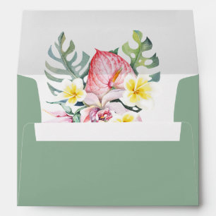 Sage Green Tropical Floral Hawaii Wedding Envelope