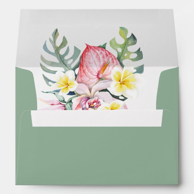  Sage Green  Tropical Floral Hawaii Wedding Envelope (Back (Bottom))