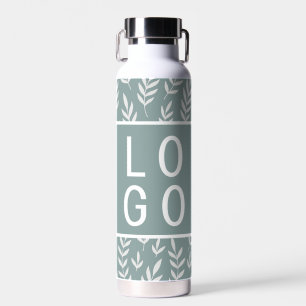 SAGE GREEN TROPICAL LEAF PATTERN LOGO TEMPLATE WATER BOTTLE