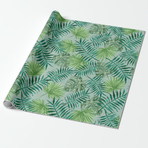 Sage Green Tropical Leaves Wrapping Paper