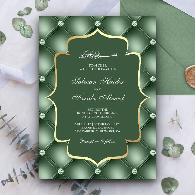 Sage Green Tufted Diamonds Pattern Muslim Wedding Invitation (Creator Uploaded)