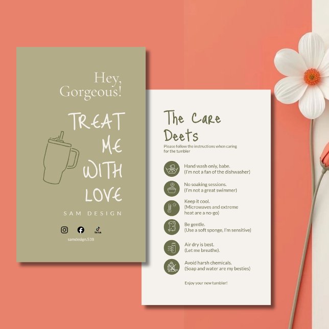 Sage Green Tumbler Care Card Insert (Creator Uploaded)