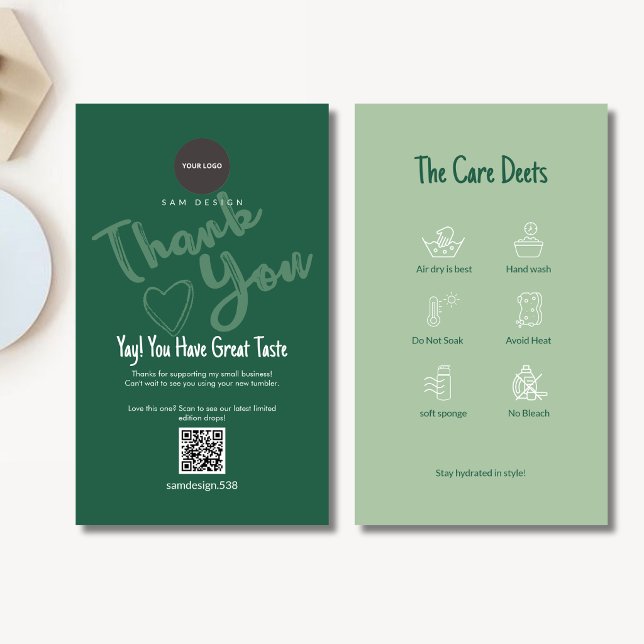 Sage Green Tumbler Care Card QR Code Logo (Creator Uploaded)