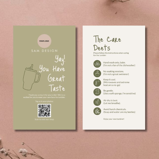 Sage Green Tumbler Care Instruction Card Barcode (Creator Uploaded)