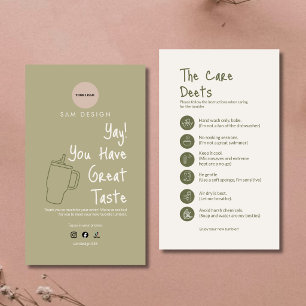 Sage Green Tumbler Care Instruction Card With Logo