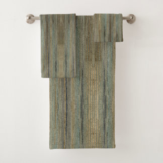 Sage Green turquoise Taupe Grey Farmhouse Stripes  Bath Towel Set