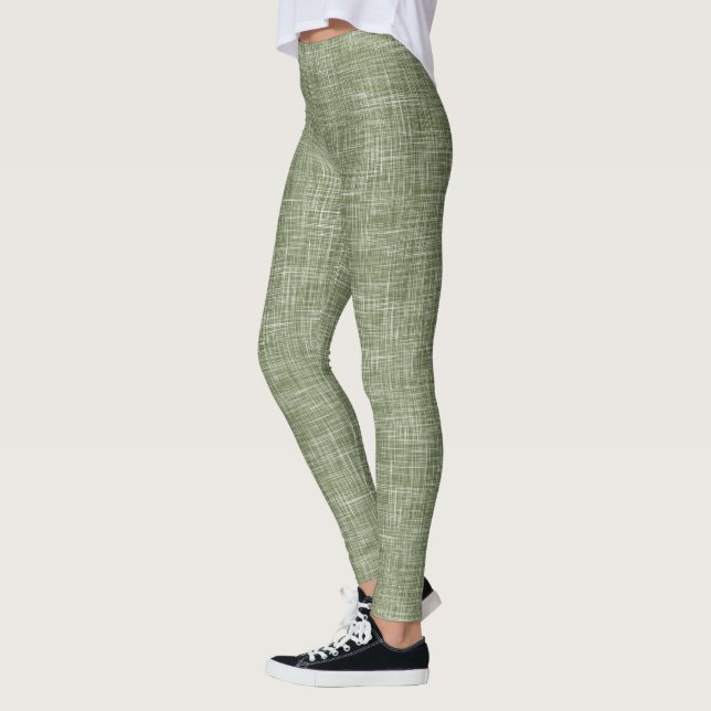 Sage Green Tweed Linen Pattern  Leggings (Left)