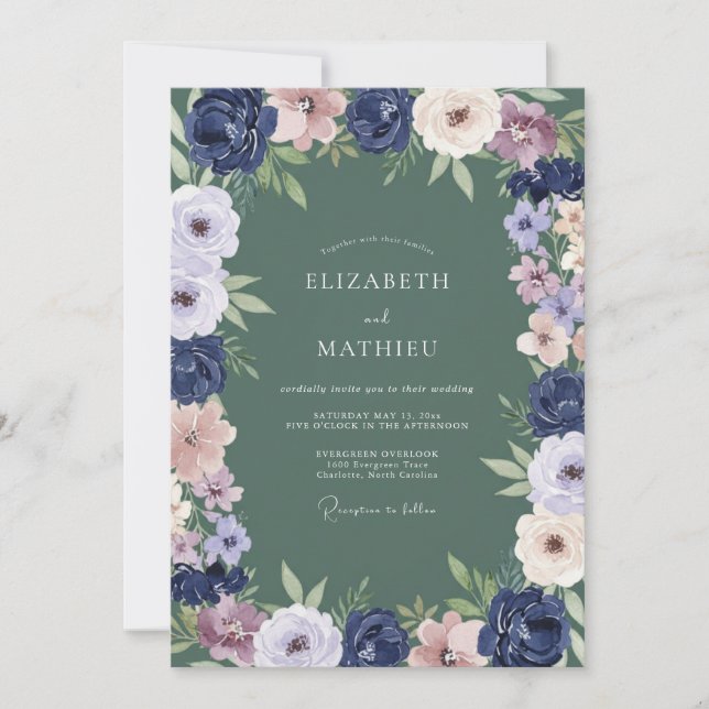Sage Green Twilight Floral Wedding Invitation (Front)