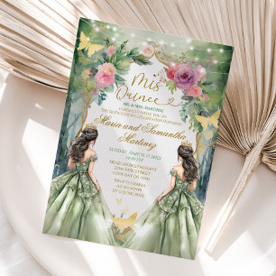 Sage Green Twin Royal Princess Forest Quinceañera Invitation