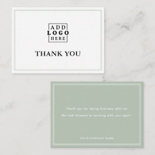 Sage Green Two Border Business Logo Thank You   Card